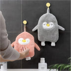 Microfiber Cute Animal Penguin Hand Towels for Kitchen and Bathroom, Soft & Plush Wash Basin Hand Dry Towel with Hanging Loop, Suitable for Both Kids and Adults - Pack of 4