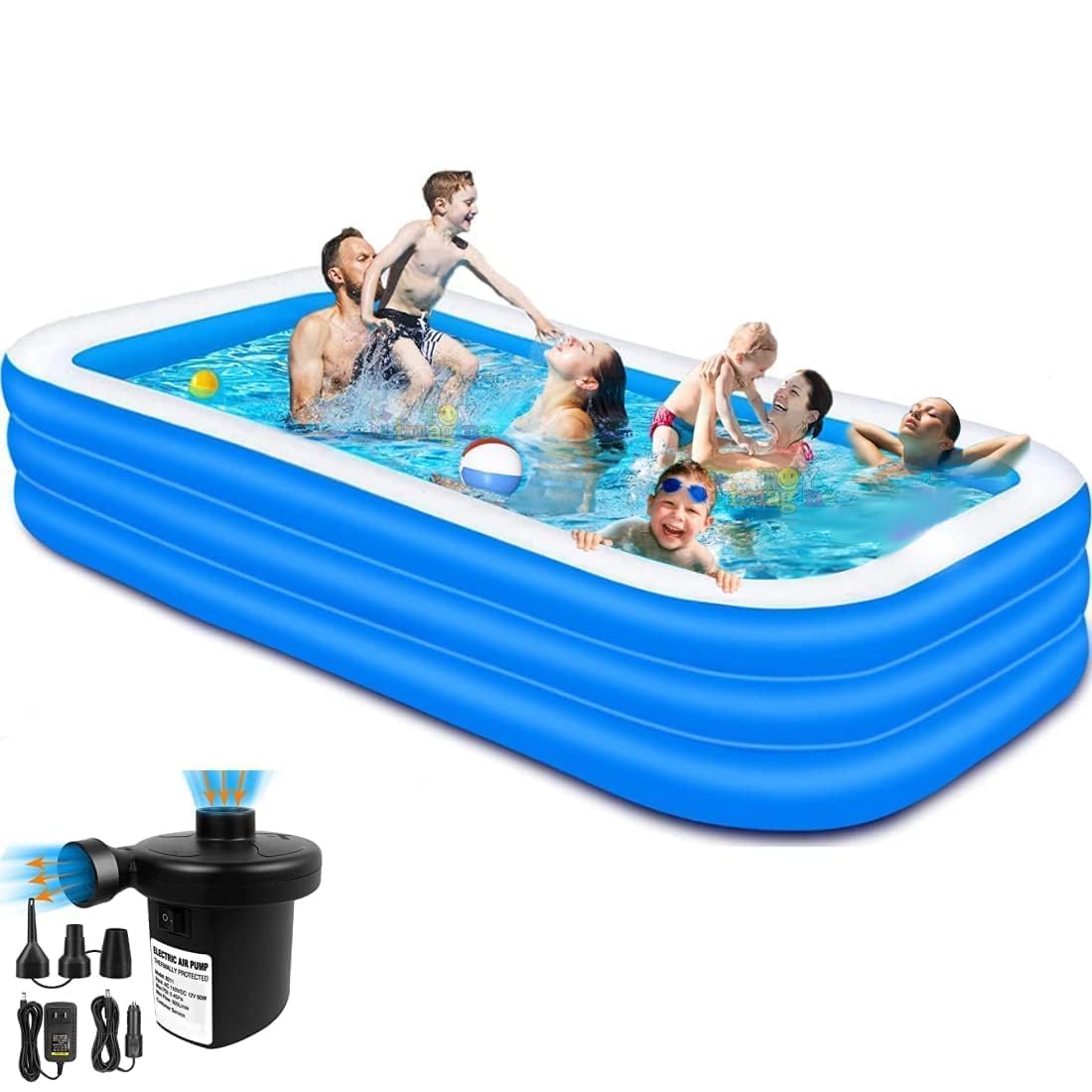 10 Ft. Swimming Pool for Adults & Kids with 2-Way Electric Pump | Rectangular Bath/Water Tub for Adults with 3-Ring Design | Durable & Scratch-Proof
