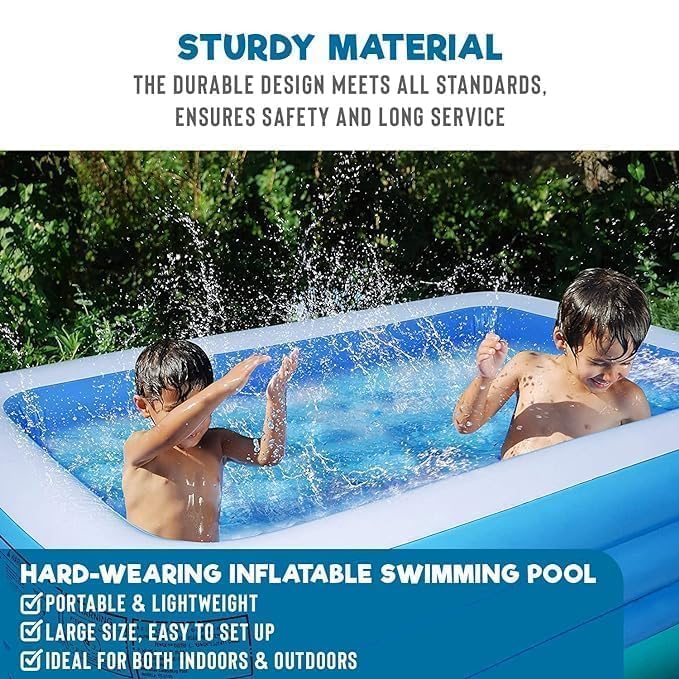 10 Ft. Swimming Pool for Adults & Kids with 2-Way Electric Pump | Rectangular Bath/Water Tub for Adults with 3-Ring Design | Durable & Scratch-Proof