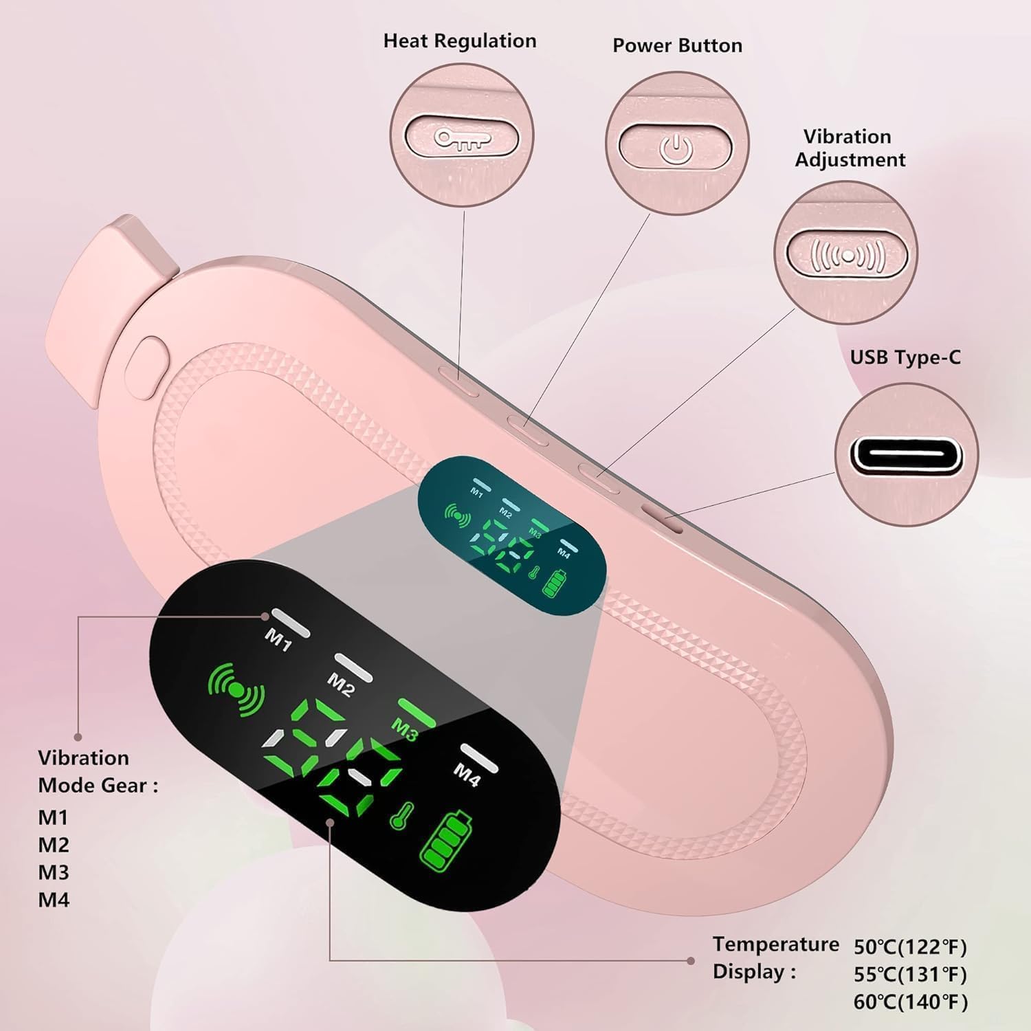 ZYOZ Period Cramp Relief Heating Pad Pain Device with 4 Massage Modes for Menstrual Pain and Belly or Back Pain Relief, LED Display, Comfortable Bel