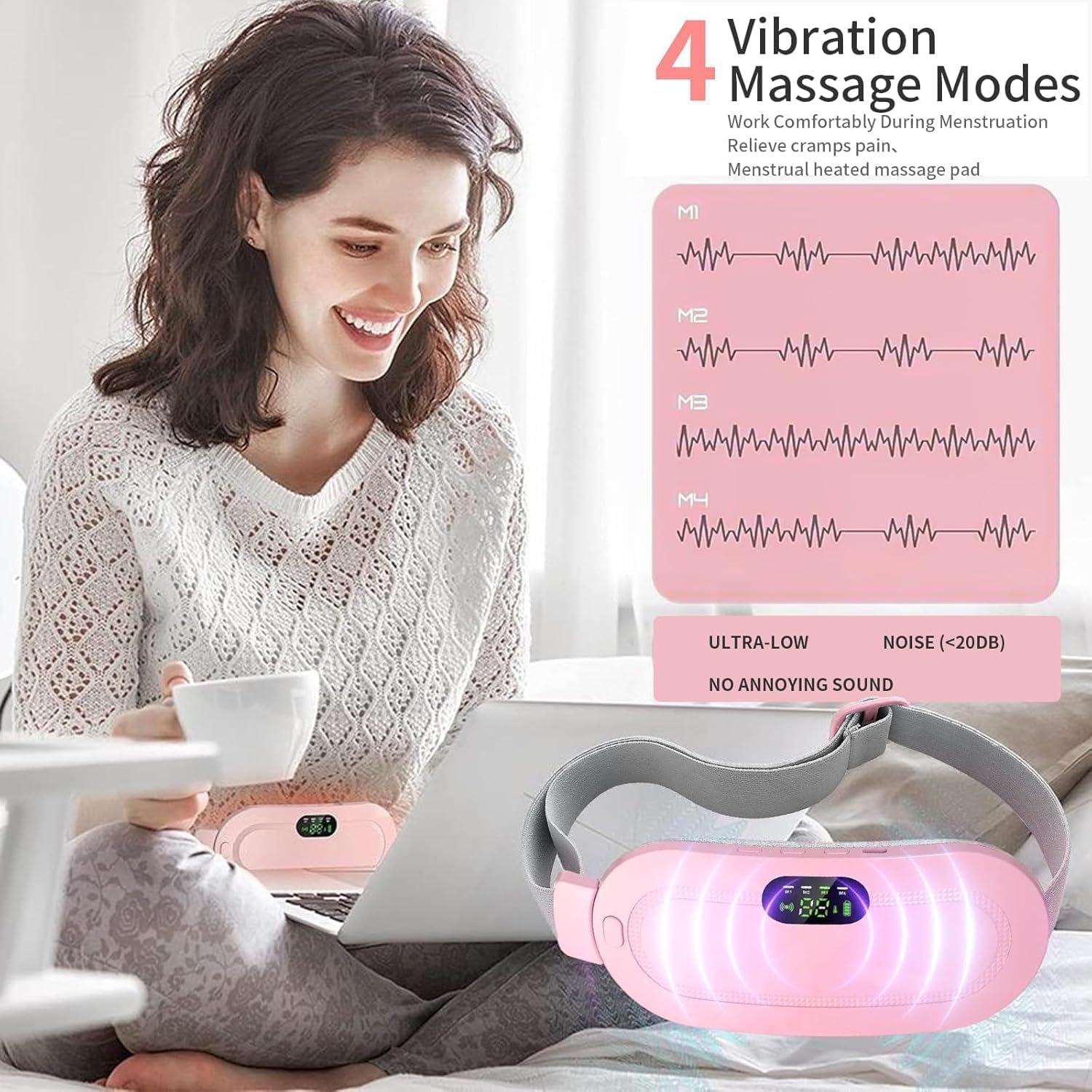 ZYOZ Period Cramp Relief Heating Pad Pain Device with 4 Massage Modes for Menstrual Pain and Belly or Back Pain Relief, LED Display, Comfortable Bel