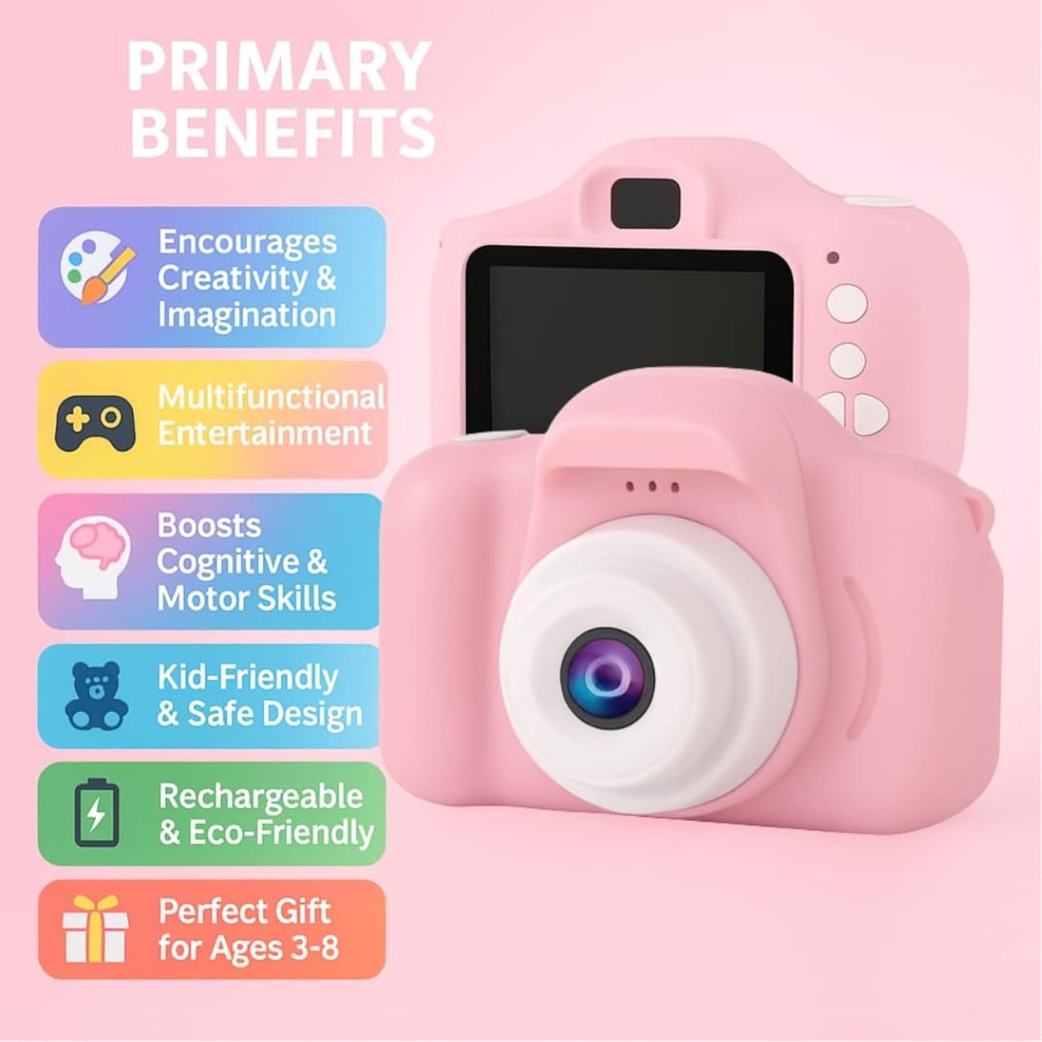 ZYOZ Kids Digital Camera (Multicoloured) for Boys & Girls | 1080P HD Photo & Video | 13MP Mini Selfie Camera with 2-Inch Screen | USB Rechargeable Gift for Ages 3–15 Secondary image