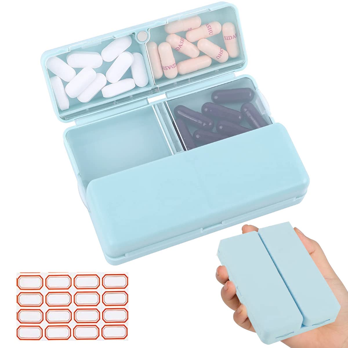 ZYOZ Daily Pill Organizer, 7 Compartments Portable Pill Case Travel Pill Organizer, Folding Design Pill Box for Purse Pocket to Hold Vitamins,Cod Liver Oil,Supplements and Medication Main image