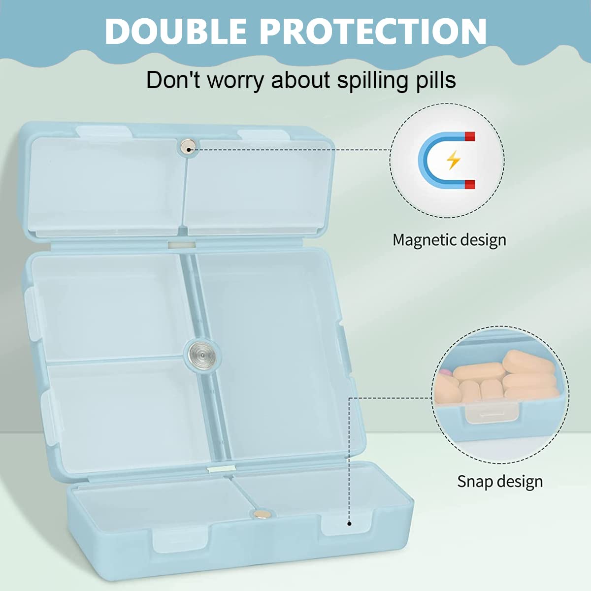 Daily Pill Organizer, 7 Compartments Portable Pill Case Travel Pill Organizer, Folding Design Pill Box for Purse Pocket to Hold Vitamins,Cod Liver Oil,Supplements and Medication