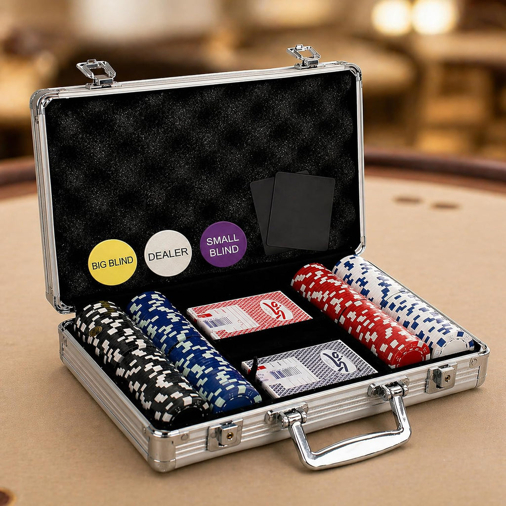 Casino Style Poker Chips, Coins Set Aluminium Case Safe Pack Card Game for Adult