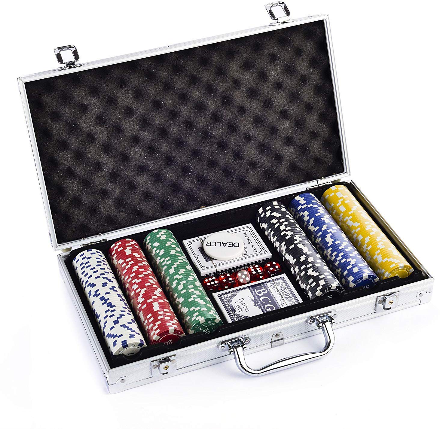 Casino Style Poker Chips, Coins Set Aluminium Case Safe Pack Card Game for Adult