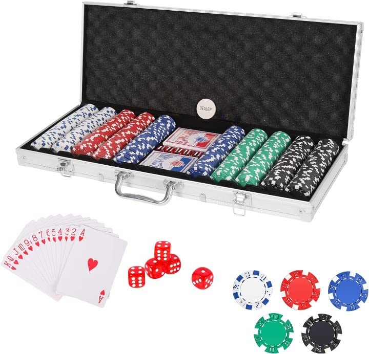 Casino Style Poker Chips, Coins Set Aluminium Case Safe Pack Card Game for Adult