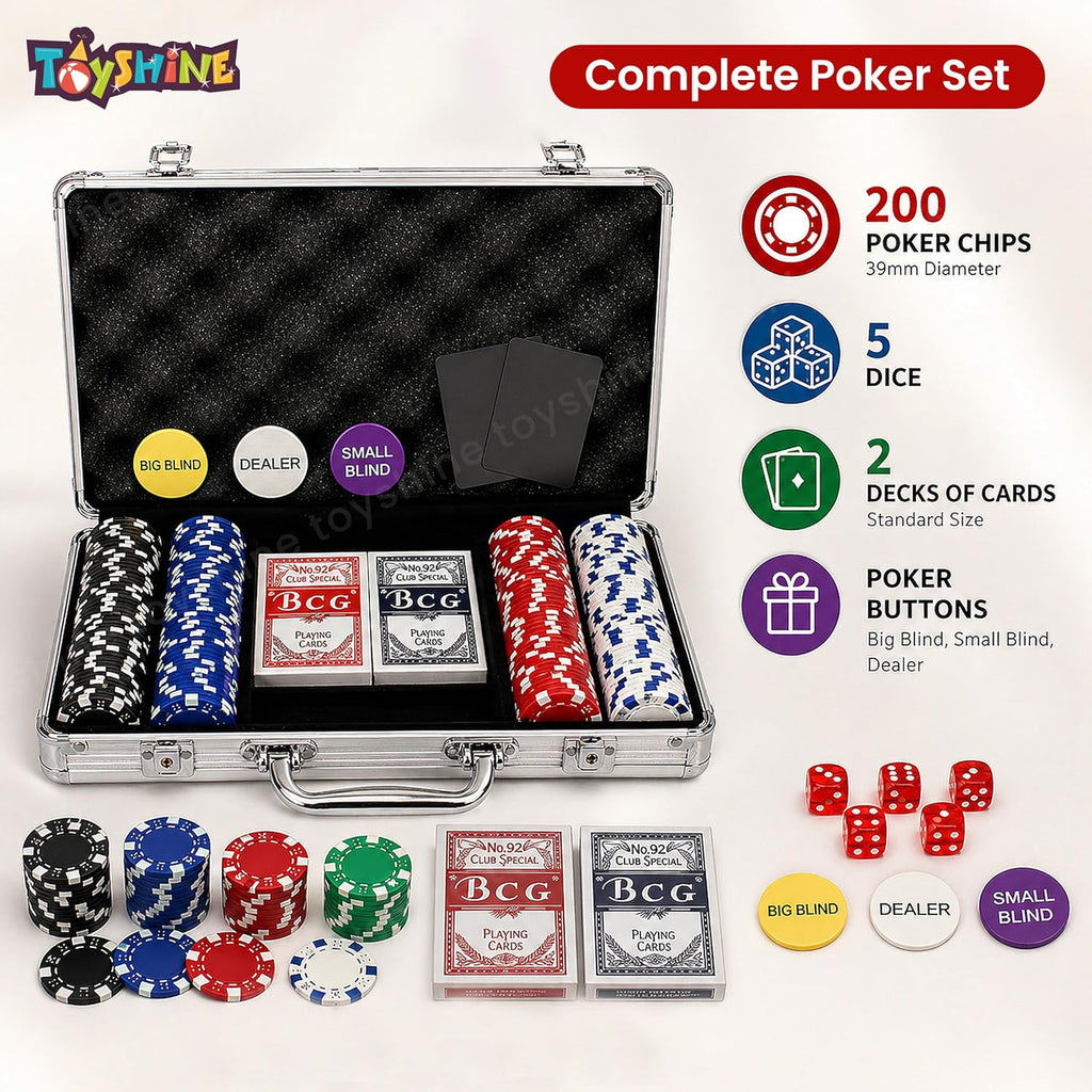 Casino Style Poker Chips, Coins Set Aluminium Case Safe Pack Card Game for Adult