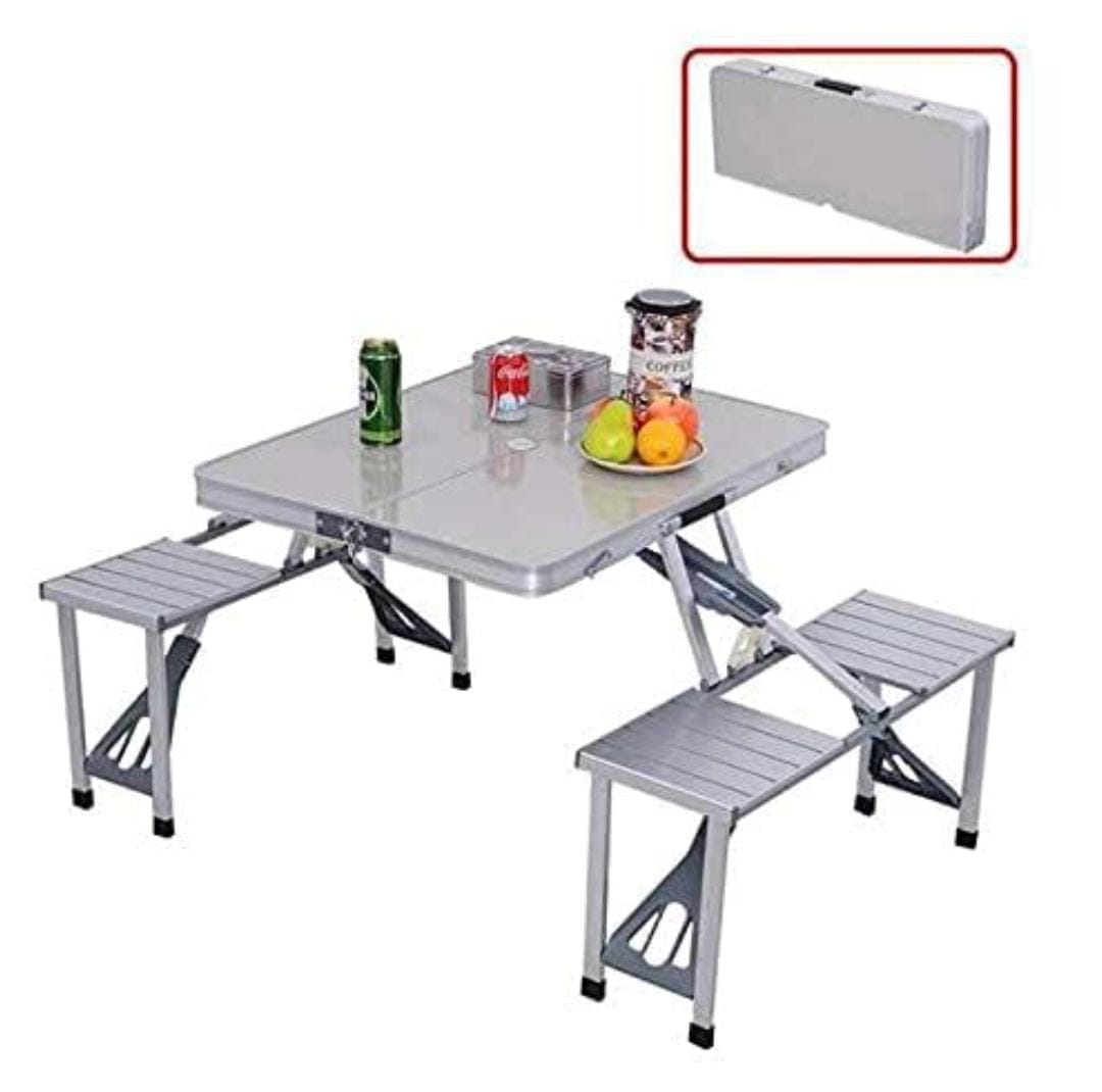 Folding Aluminium Picnic Garden Outdoor Farm House Restaurant Ice Cream Parlour Food Parlour Cafeteria PicnicTable Without Umbrella Main image