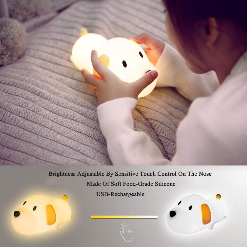Puppy Dog Night Light, USB Rechargeable, Touch Control LED Lamp with Timer, Colour Changing, BPA-Free Silicone (Puppy Shaped)