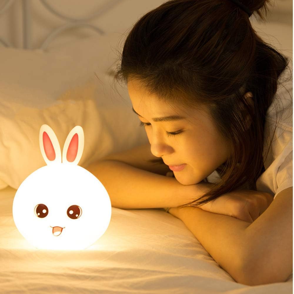 ZYOZ Big Face Rabbit Silicone Night Light: Color-Changing Led Lamp with Touch Sensor Control,USB Rechargeable-Ideal for Kids' Bedroom Decor,White Main image