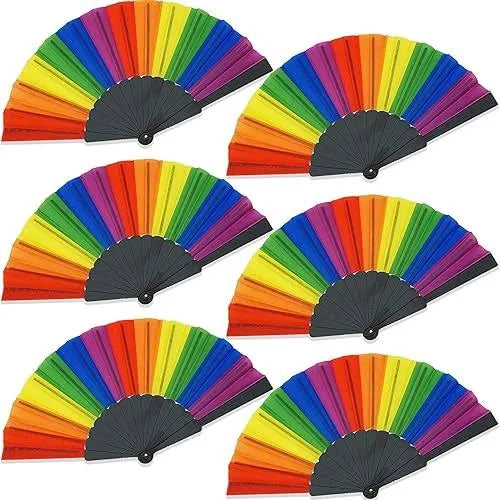 Rainbow Chinese Hand Fan Foldable Silk Fan for Dance, Wedding Favors, Theme Parties & Home Decor 2 pcs/set