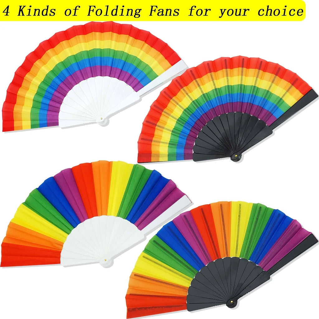 Rainbow Chinese Hand Fan Foldable Silk Fan for Dance, Wedding Favors, Theme Parties & Home Decor 2 pcs/set