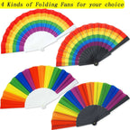 Rainbow Chinese Hand Fan Foldable Silk Fan for Dance, Wedding Favors, Theme Parties & Home Decor 2 pcs/set