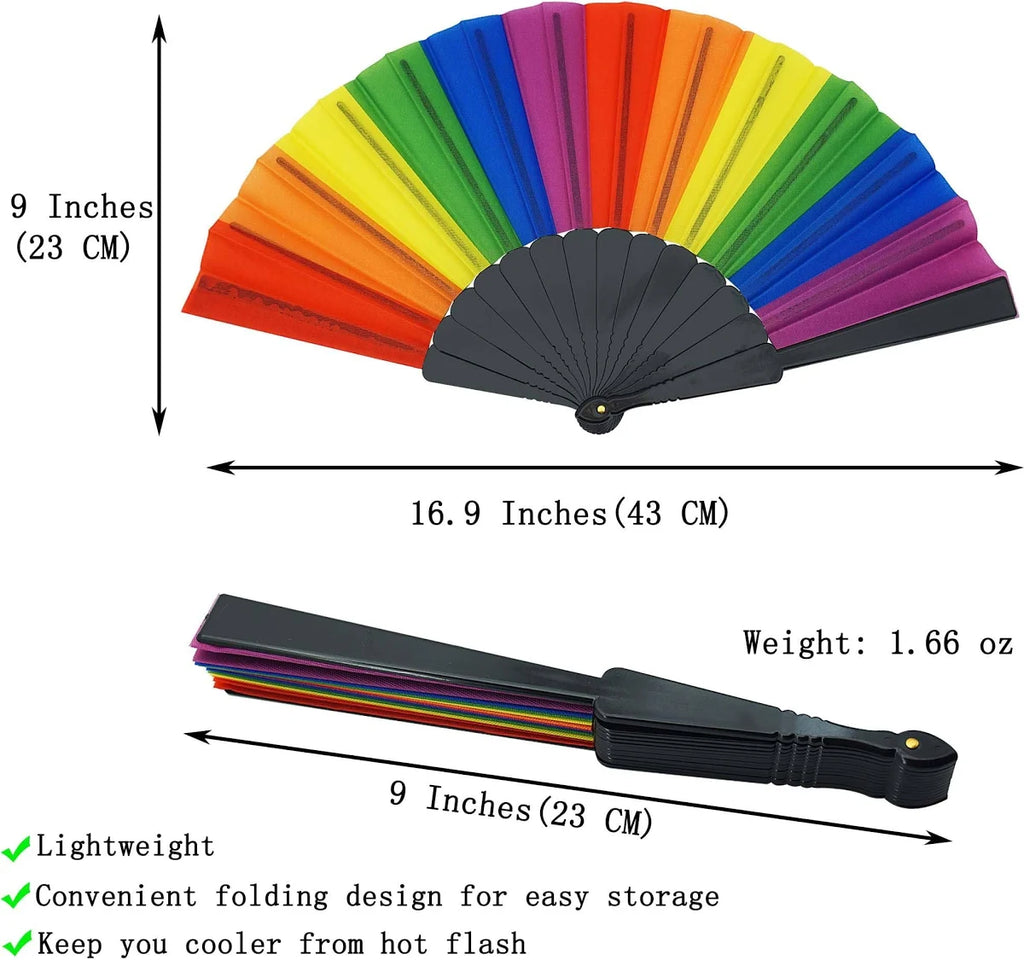 Rainbow Chinese Hand Fan Foldable Silk Fan for Dance, Wedding Favors, Theme Parties & Home Decor 2 pcs/set
