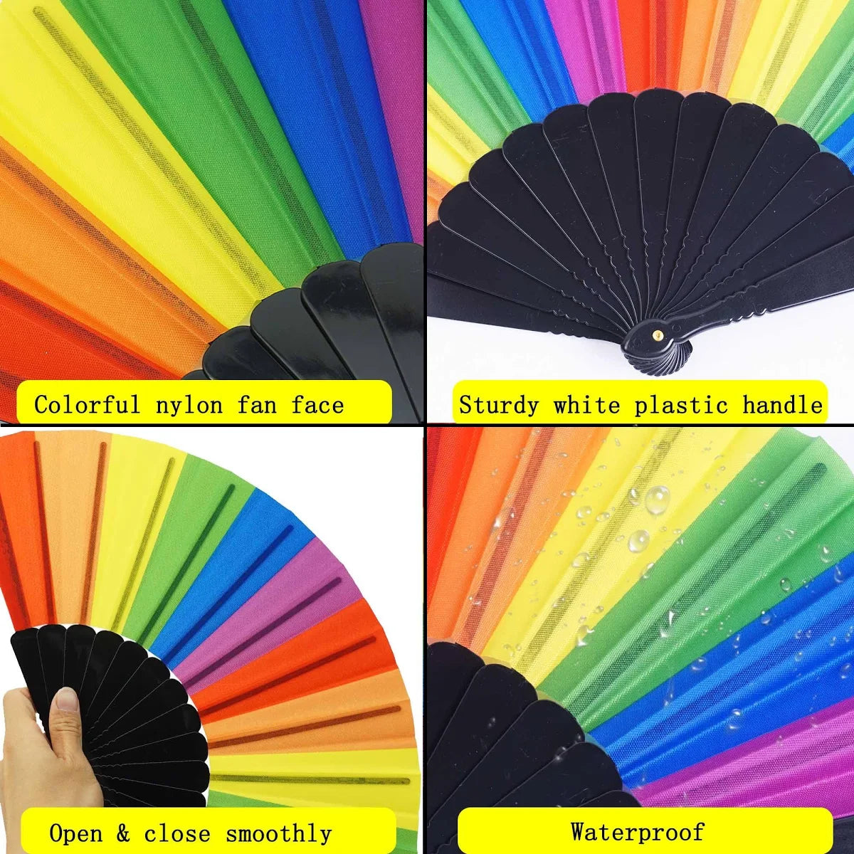 Rainbow Chinese Hand Fan Foldable Silk Fan for Dance, Wedding Favors, Theme Parties & Home Decor 2 pcs/set