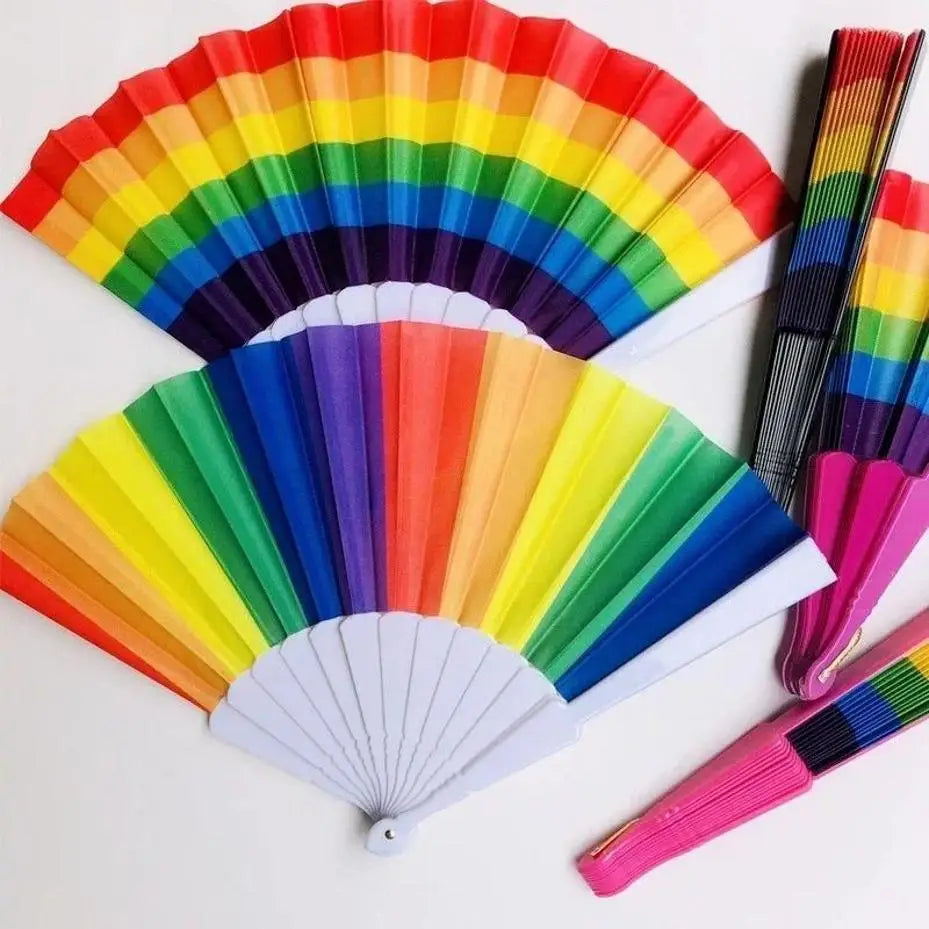 ZYOZ Rainbow Chinese Hand Fan Foldable Silk Fan for Dance, Wedding Favors, Theme Parties 2 pcs