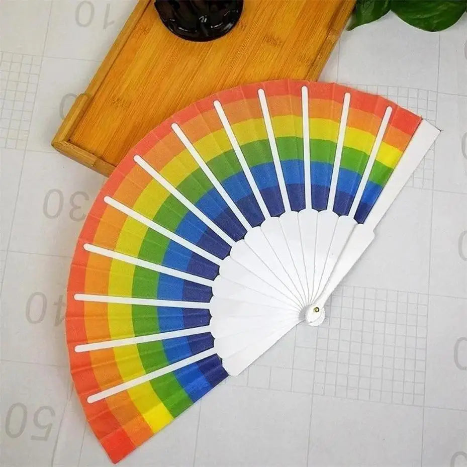 ZYOZ Rainbow Chinese Hand Fan Foldable Silk Fan for Dance, Wedding Favors, Theme Parties 2 pcs