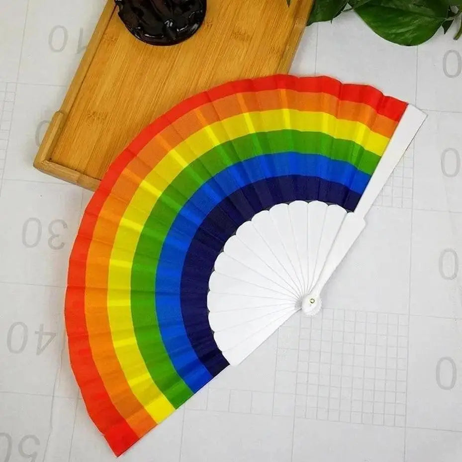 ZYOZ Rainbow Chinese Hand Fan Foldable Silk Fan for Dance, Wedding Favors, Theme Parties 2 pcs