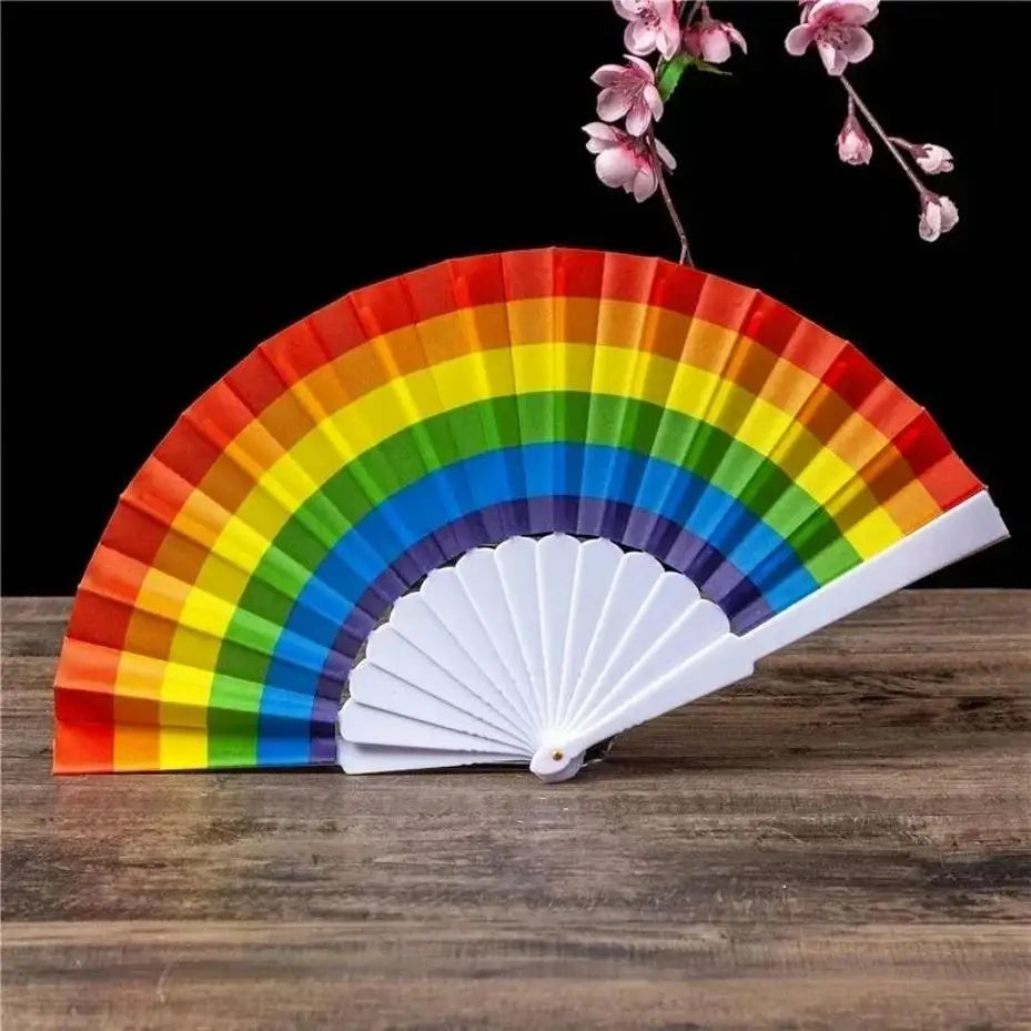 ZYOZ Rainbow Chinese Hand Fan Foldable Silk Fan for Dance, Wedding Favors, Theme Parties 2 pcs