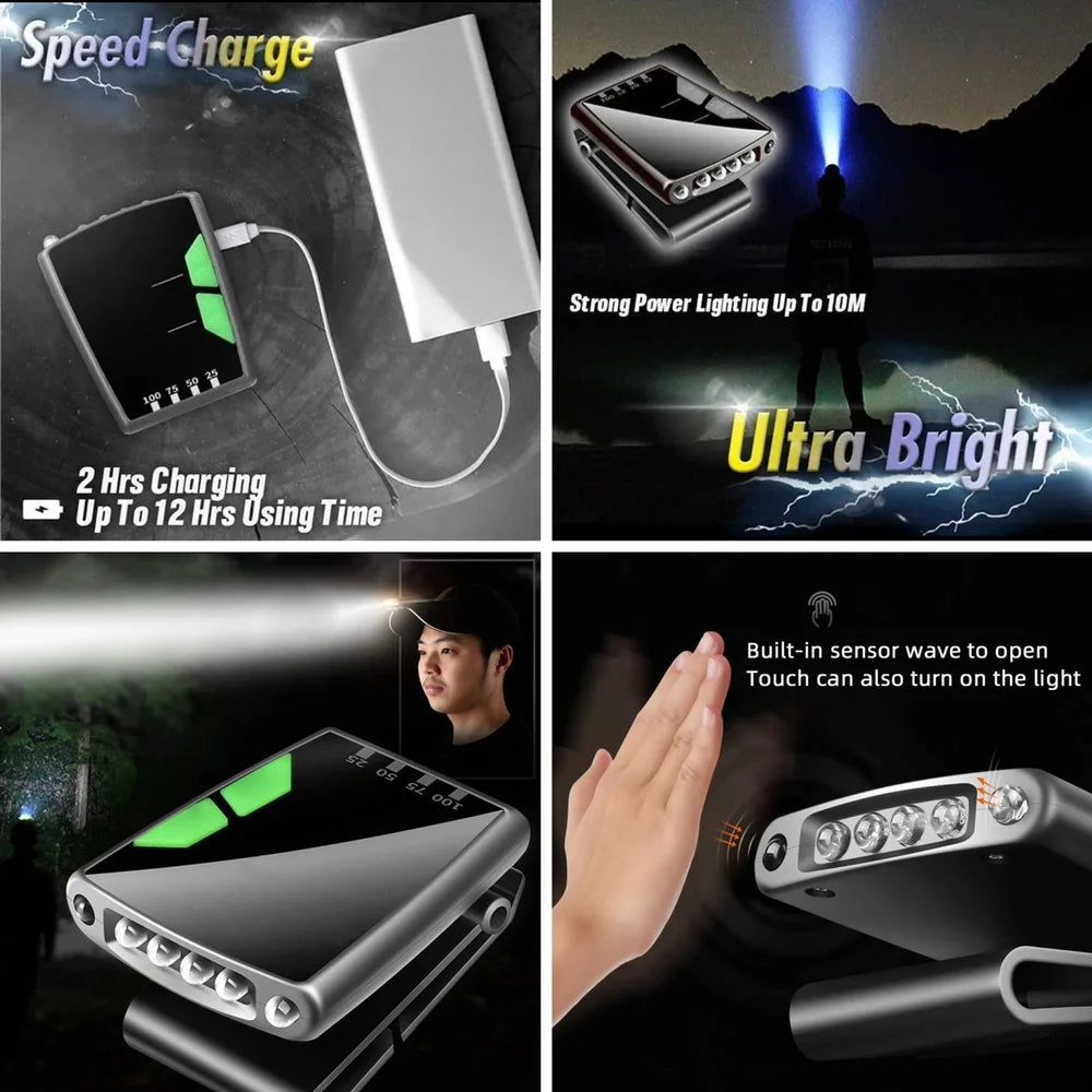 ZYOZ Rechargeable Head Torch Led Cap Clip Light Rechargeable Fishing Light Hat Lamp