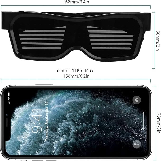 ZYOZ LED Pixel Glasses Bluetooth Programmable LED Party Glasses Customizable 1 pc