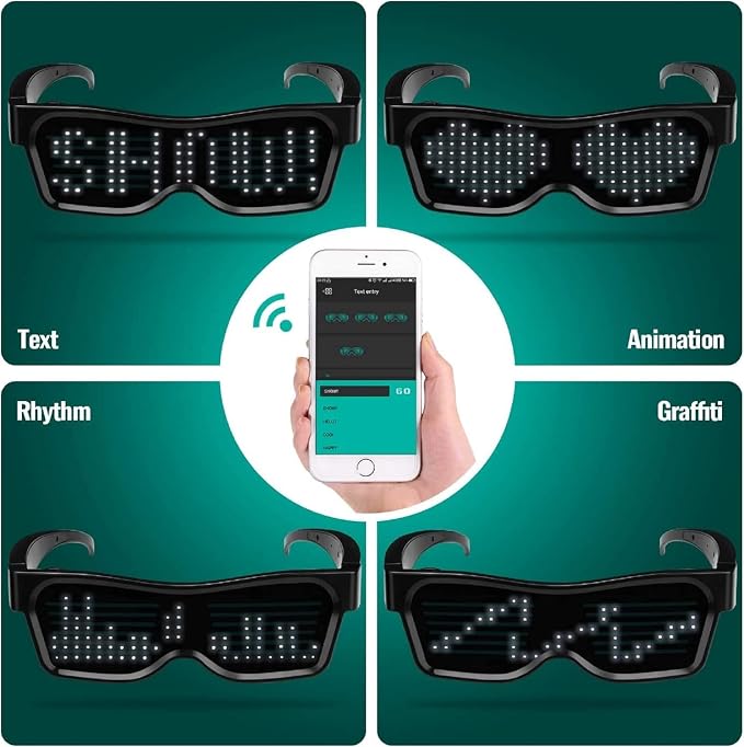 ZYOZ LED Pixel Glasses Bluetooth Programmable LED Party Glasses Customizable 1 pc