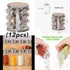 ZYOZ Spice Rack 12 Jars Revolving Spice rack, Spice Organiser Tower, Spice Carousel Stand Holder Stainless Steel Top Glass Jars for Kitchen 1pcs