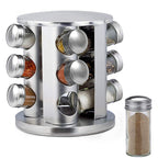 ZYOZ Spice Rack 12 Jars Revolving Spice rack, Spice Organiser Tower, Spice Carousel Stand Holder Stainless Steel Top Glass Jars for Kitchen 1pcs