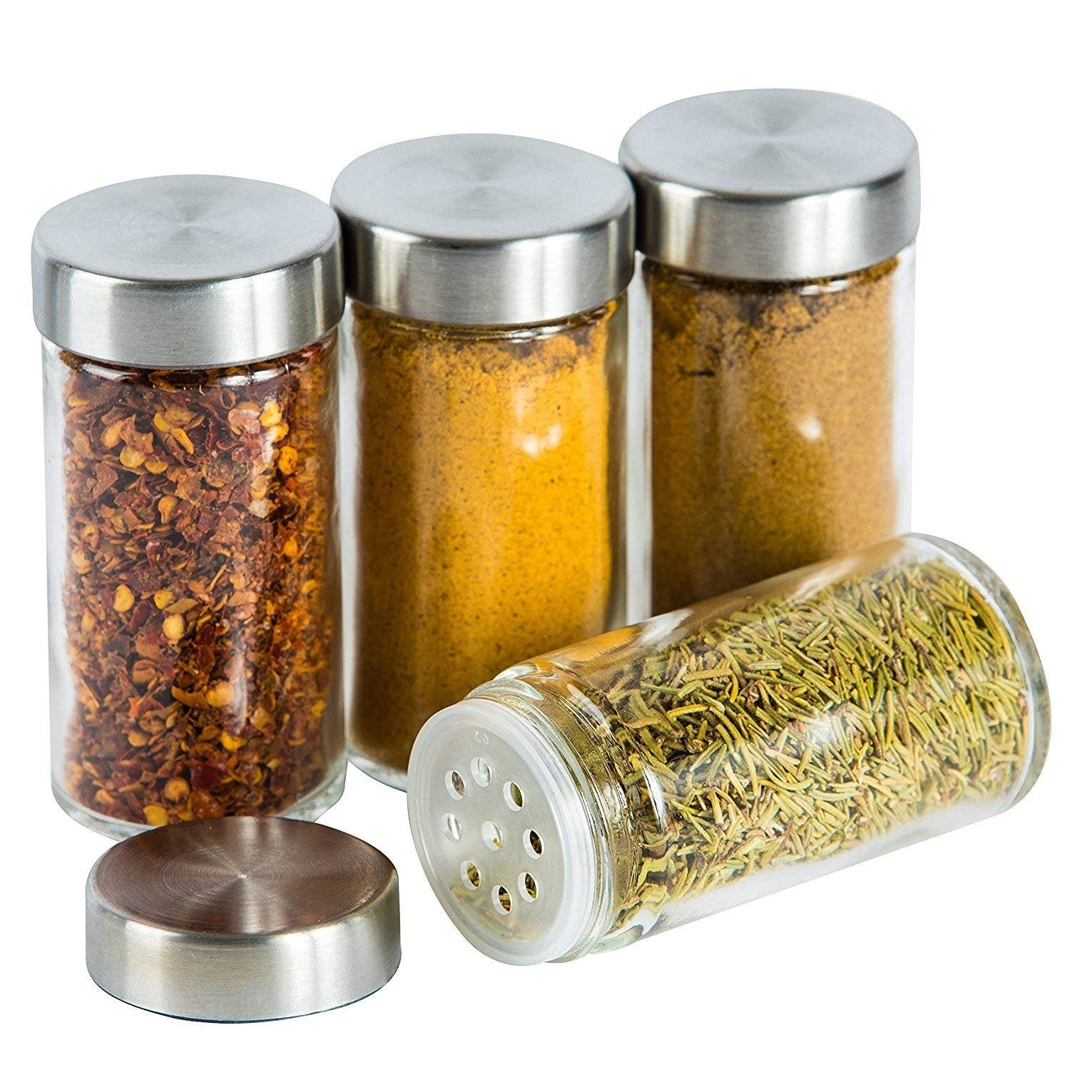 ZYOZ Spice Rack 12 Jars Revolving Spice rack, Spice Organiser Tower, Spice Carousel Stand Holder Stainless Steel Top Glass Jars for Kitchen 1pcs