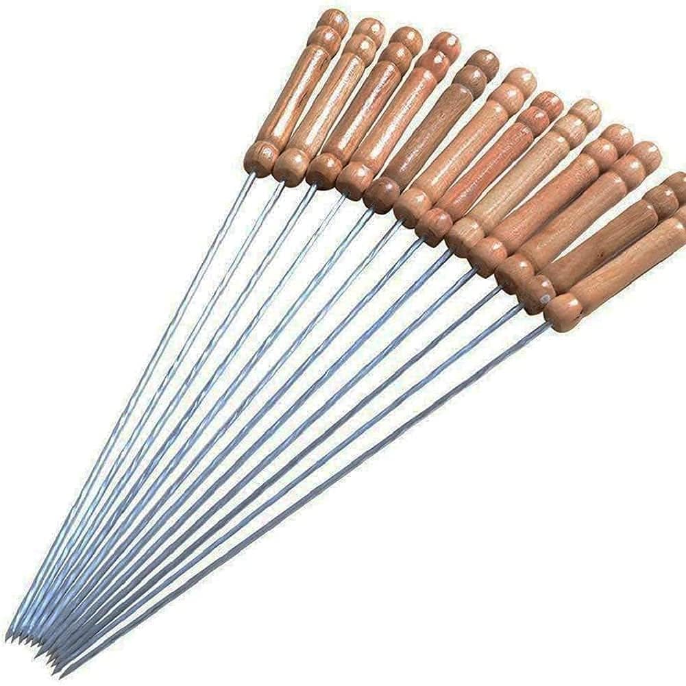 12 Inch Stainless Steel Barbeque Skewers Set Rounded/Square BBQ Sticks with Wooden Handle Reusable Metal Kabab Grill Tool for Outdoor Tandoor Kebab Grilling (Pack of 12) Main image