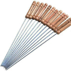 12 Inch Stainless Steel Barbeque Skewers Set Rounded/Square BBQ Sticks with Wooden Handle Reusable Metal Kabab Grill Tool for Outdoor Tandoor Kebab Grilling (Pack of 12)