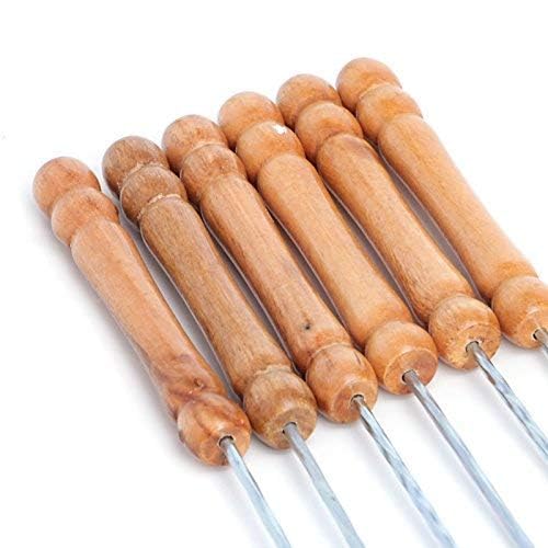 12 Inch Stainless Steel Barbeque Skewers Set Rounded/Square BBQ Sticks with Wooden Handle Reusable Metal Kabab Grill Tool for Outdoor Tandoor Kebab Grilling (Pack of 12)