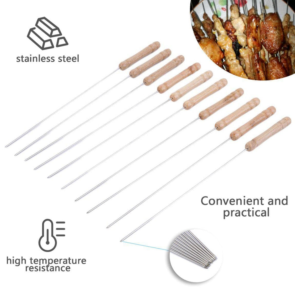 12 Inch Stainless Steel Barbeque Skewers Set Rounded/Square BBQ Sticks with Wooden Handle Reusable Metal Kabab Grill Tool for Outdoor Tandoor Kebab Grilling (Pack of 12)