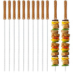 12 Inch Stainless Steel Barbeque Skewers Set Rounded/Square BBQ Sticks with Wooden Handle Reusable Metal Kabab Grill Tool for Outdoor Tandoor Kebab Grilling (Pack of 12)