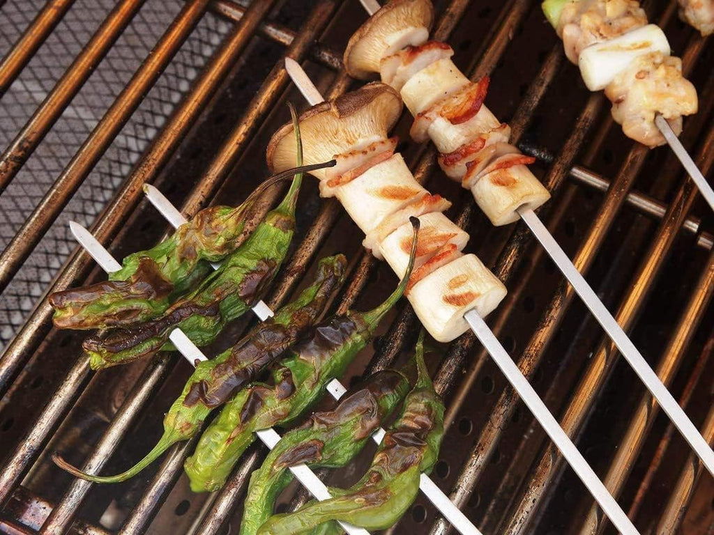 12 Inch Stainless Steel Barbeque Skewers Set Rounded/Square BBQ Sticks with Wooden Handle Reusable Metal Kabab Grill Tool for Outdoor Tandoor Kebab Grilling (Pack of 12)