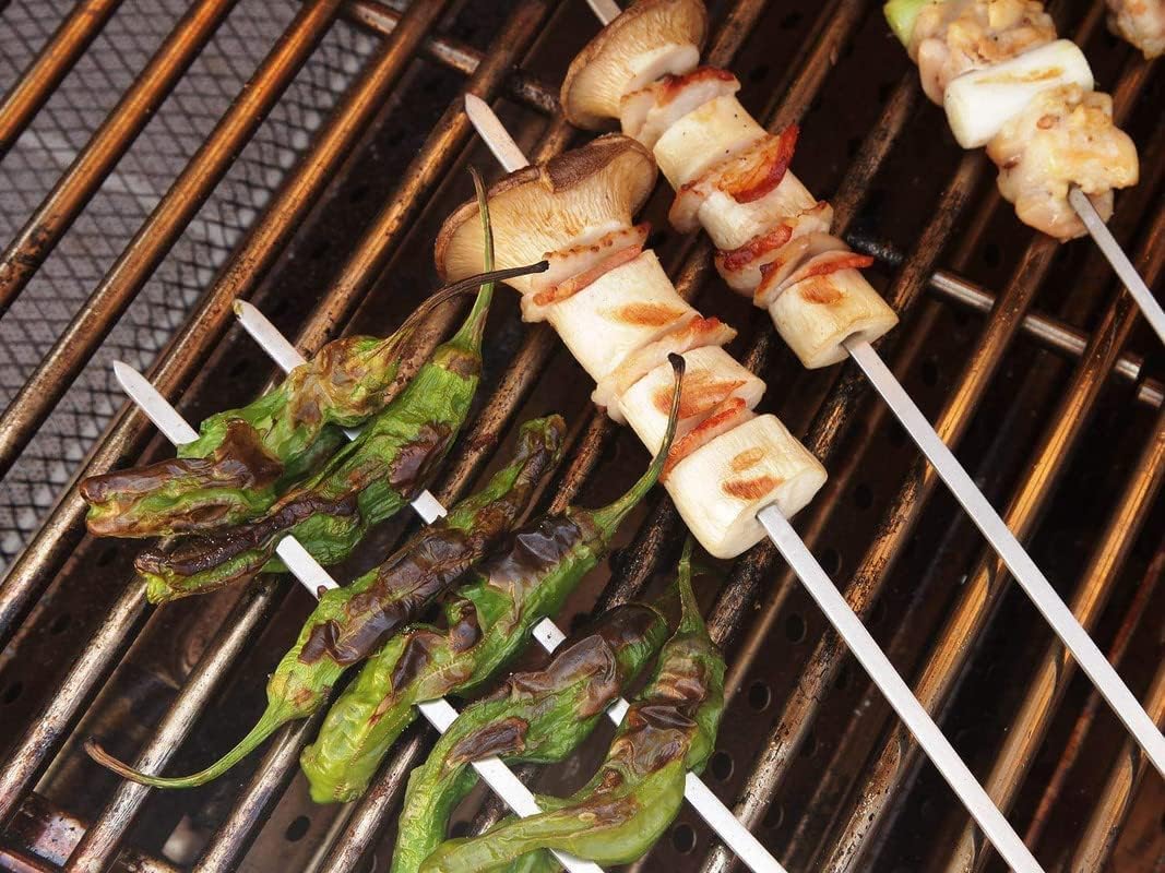12 Inch Stainless Steel Barbeque Skewers Set Rounded/Square BBQ Sticks with Wooden Handle Reusable Metal Kabab Grill Tool for Outdoor Tandoor Kebab Grilling (Pack of 12)