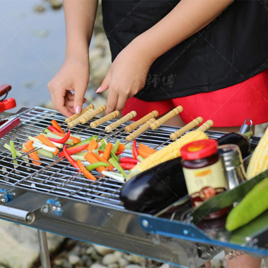 12 Inch Stainless Steel Barbeque Skewers Set Rounded/Square BBQ Sticks with Wooden Handle Reusable Metal Kabab Grill Tool for Outdoor Tandoor Kebab Grilling (Pack of 12)