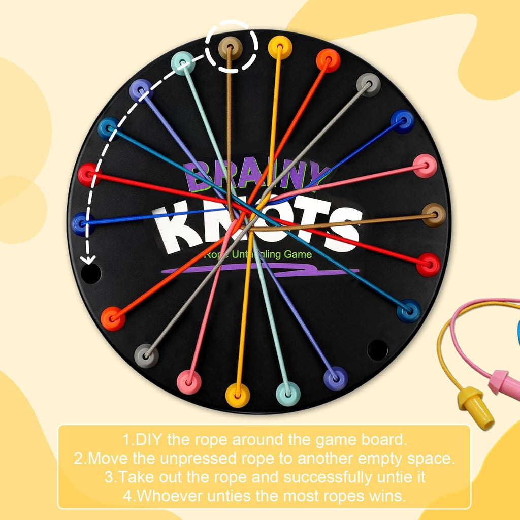 Brainy Knots Rope Untangling Game, Twisted Rope Puzzle Game, Strategy Board Family Game for Kids & Adults, Portable for Parties & Travel for Parent-Child Interaction, Gifts for All Ages