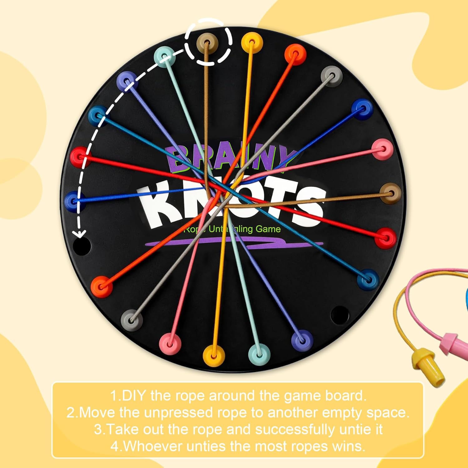 Brainy Knots Rope Untangling Game, Twisted Rope Puzzle Game, Strategy Board Family Game for Kids & Adults, Portable for Parties & Travel for Parent-Child Interaction, Gifts for All Ages
