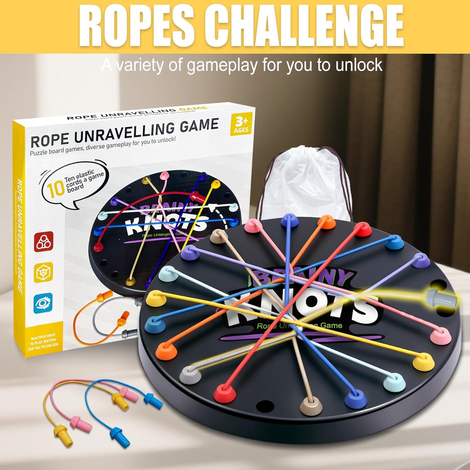 Brainy Knots Rope Untangling Game, Twisted Rope Puzzle Game, Strategy Board Family Game for Kids & Adults, Portable for Parties & Travel for Parent-Child Interaction, Gifts for All Ages Main image