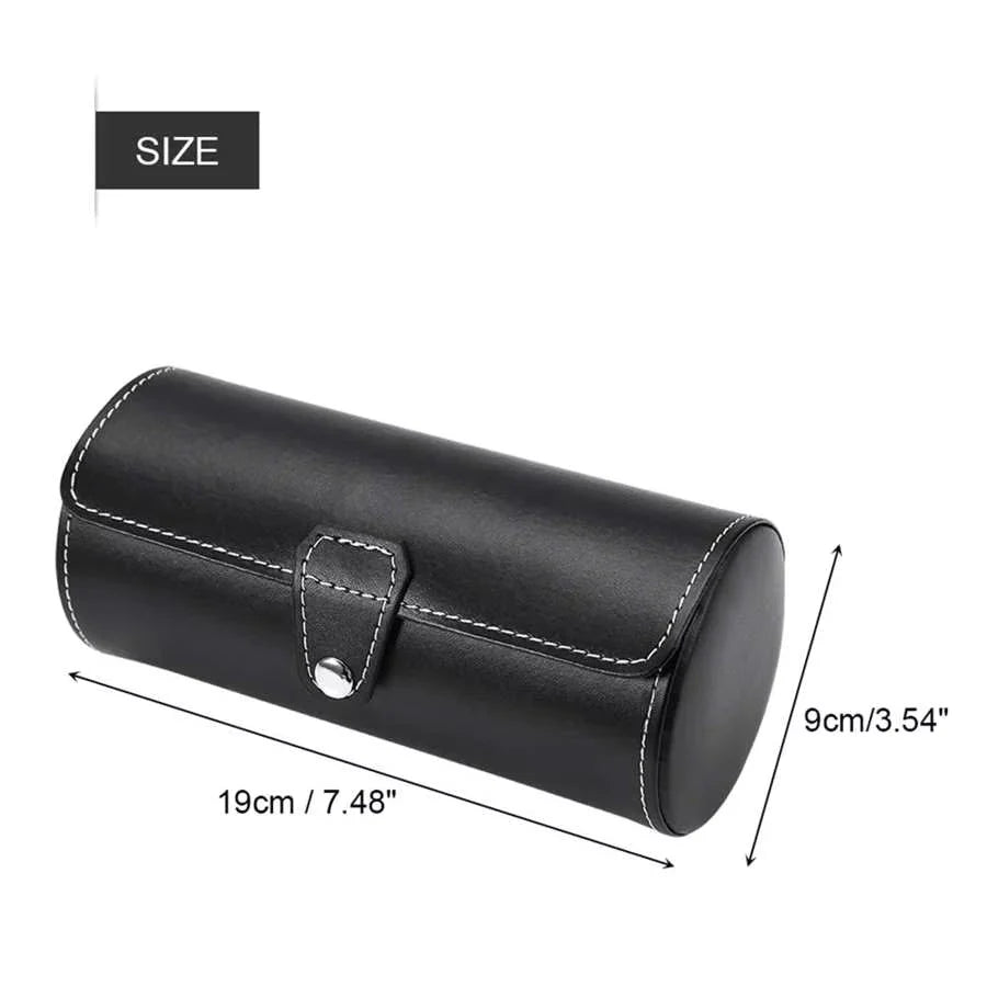 Leather Travel Watch Organizer Case | 3 Slot in Classic Black | Watch Storage Box and Organiser for Men & Women | Compact Roll Design Fits Easily in Luggage