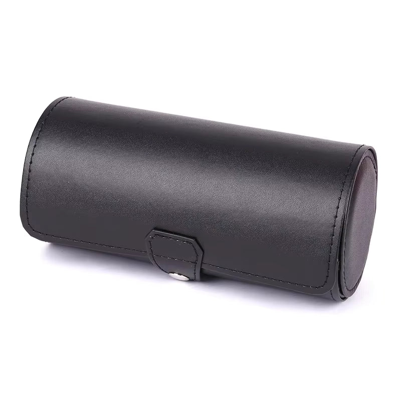 Leather Travel Watch Organizer Case | 3 Slot in Classic Black | Watch Storage Box and Organiser for Men & Women | Compact Roll Design Fits Easily in Luggage