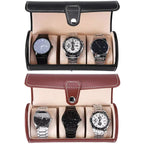 Leather Travel Watch Organizer Case | 3 Slot in Classic Black | Watch Storage Box and Organiser for Men & Women | Compact Roll Design Fits Easily in Luggage
