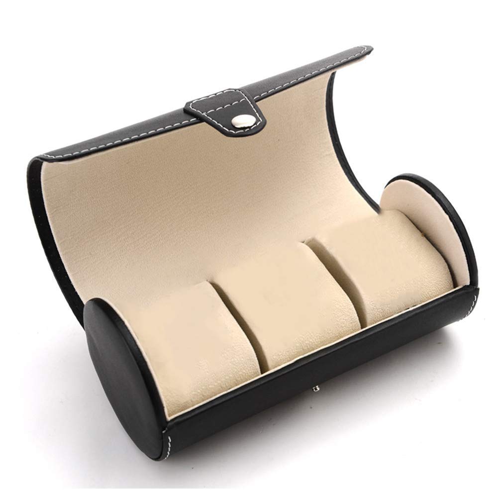 Leather Travel Watch Organizer Case | 3 Slot in Classic Black | Watch Storage Box and Organiser for Men & Women | Compact Roll Design Fits Easily in Luggage Secondary image