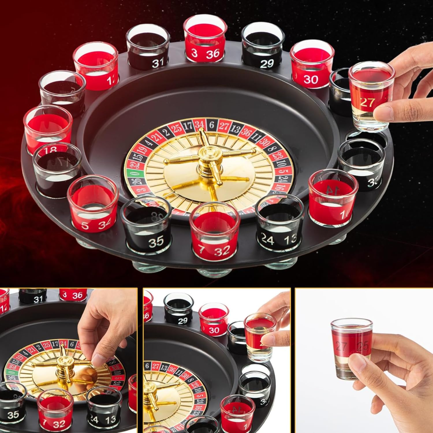 Roulette Drinking Set with Spinner Wheel and Shot Glasses | Includes 2 Balls and 16 Shot Glasses Party Table Activity for Gatherings Celebrations and Events | Reusable Board Game Set Secondary image