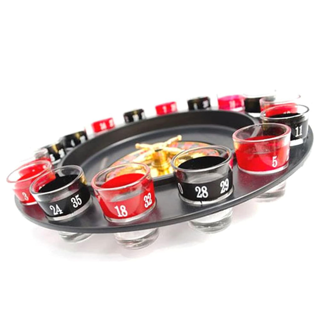 Roulette Drinking Set with Spinner Wheel and Shot Glasses | Includes 2 Balls and 16 Shot Glasses Party Table Activity for Gatherings Celebrations and Events | Reusable Board Game Set