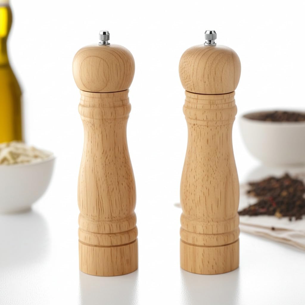 Traditional Manual Salt & Pepper Grinder with Adjustable Ceramic Mill – Refillable Spice Grinder for Kitchen, Salt & Pepper Mill for Fine to Coarse Seasoning Woody 1pc