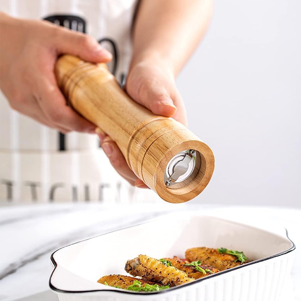 Traditional Manual Salt & Pepper Grinder with Adjustable Ceramic Mill – Refillable Spice Grinder for Kitchen, Salt & Pepper Mill for Fine to Coarse Seasoning Woody 1pc