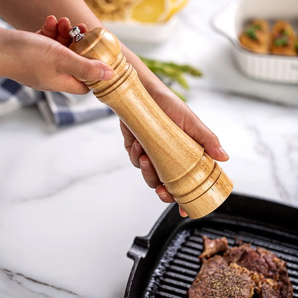 Traditional Manual Salt & Pepper Grinder with Adjustable Ceramic Mill – Refillable Spice Grinder for Kitchen, Salt & Pepper Mill for Fine to Coarse Seasoning Woody 1pc